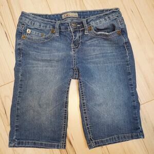 YMI Jeans Medium Wash Bermuda Denim Shorts Y2K Studded Pockets 3
